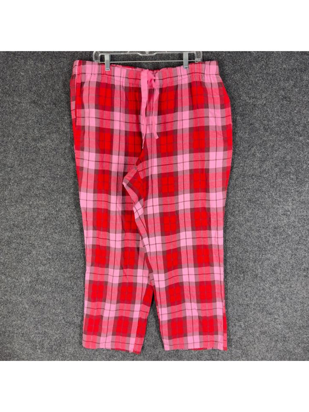 Lands' End Pajama Pants Women 1X Plus Pink Plaid Drawstring Cotton High Rise